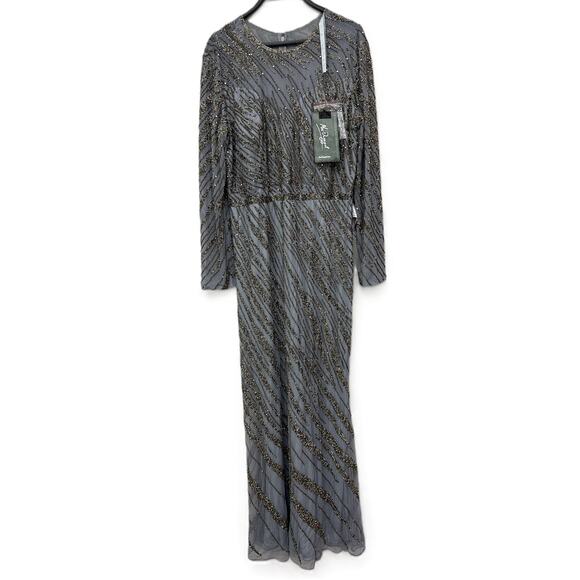 New Mac Duggal Platinum Long Sleeves Beaded Evening Gown 5240 Size 18